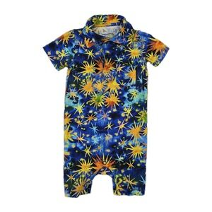 Muse Threads Bamboo Baby Size 6-12 Months Blue Collared Fireworks Romper 1 Piece